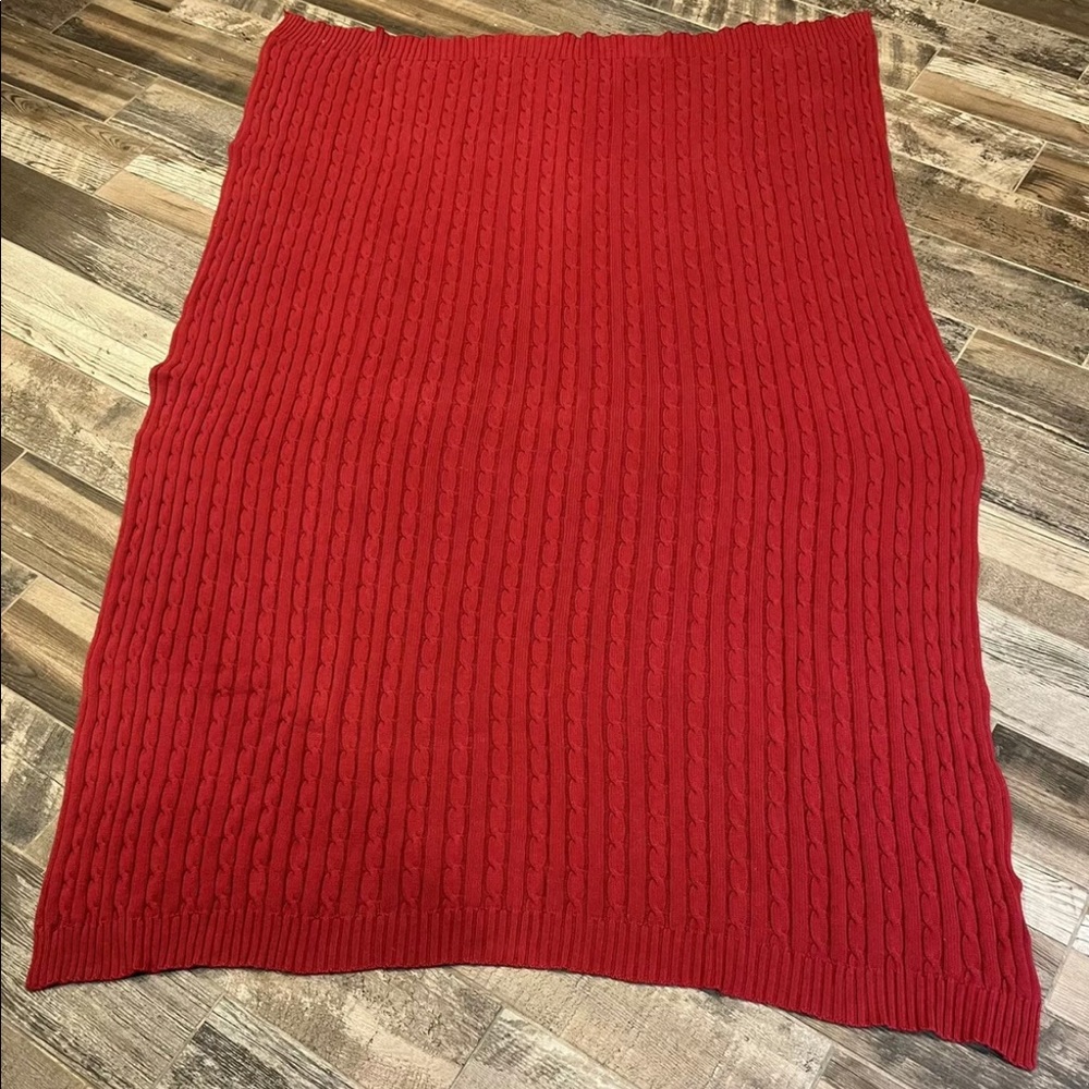 Polo Ralph Lauren Cable Knit Sweater Blanket Red 69x48 Inches